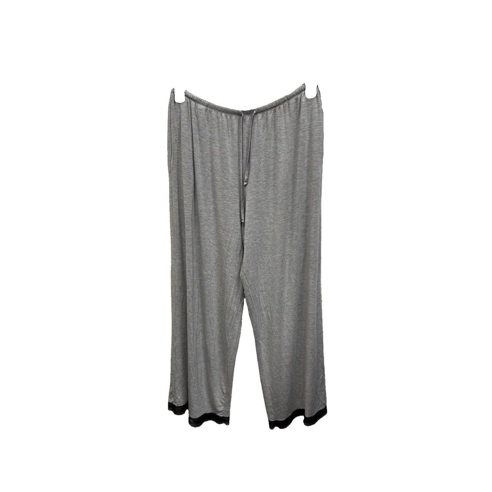 Victorias Secret Pajama Pants L Gray Wide Leg Elastic Waist Lace Trim Pockets